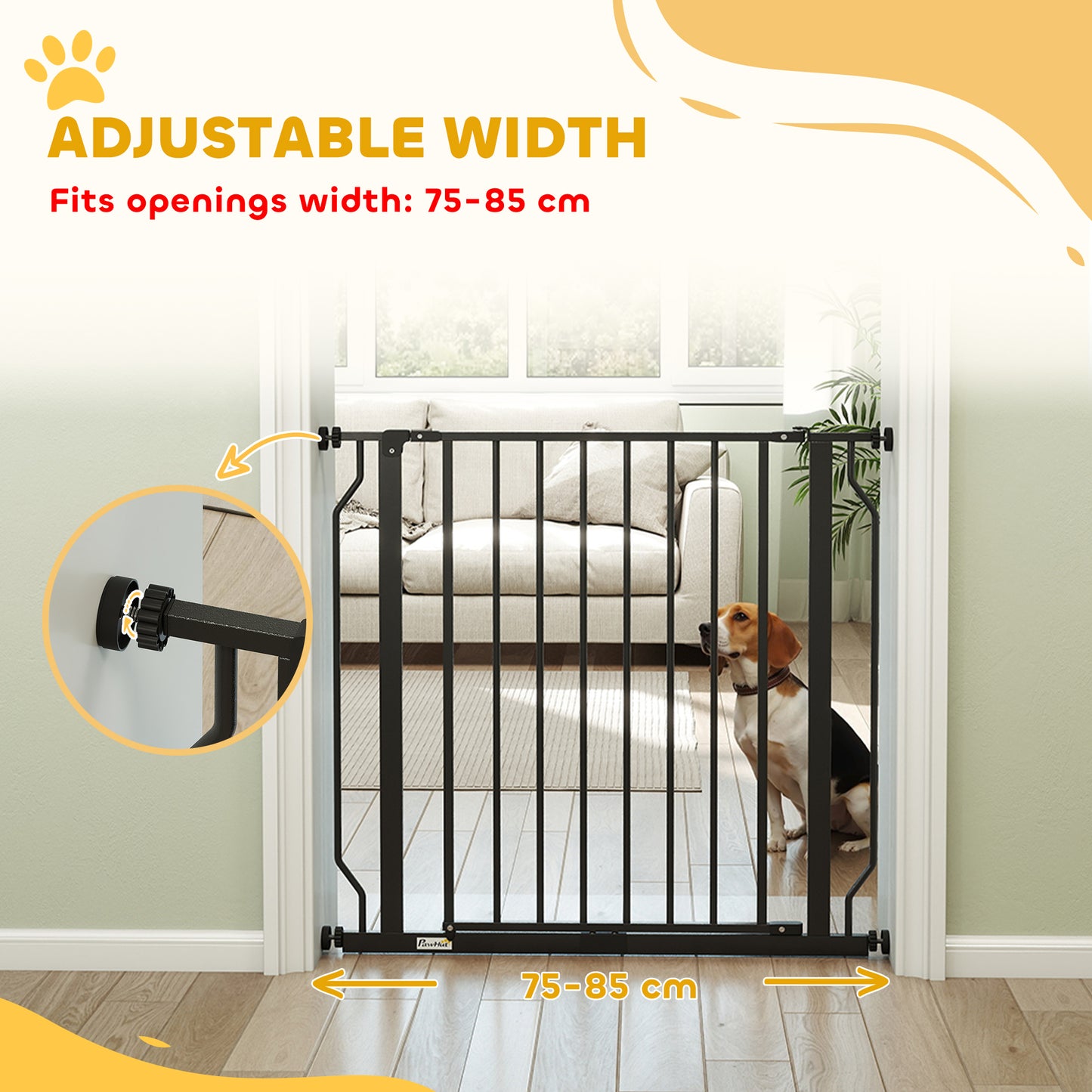Dog Gate Wide Stair Gate w/ Door Pressure Fit, 75-85W cm, Black