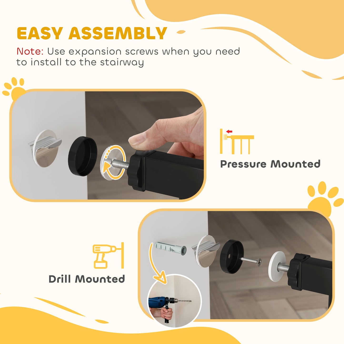 Dog Gate Wide Stair Gate w/ Door Pressure Fit, 75-85W cm, Black