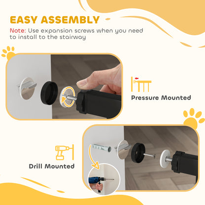 Dog Gate Wide Stair Gate w/ Door Pressure Fit, 75-85W cm, Black