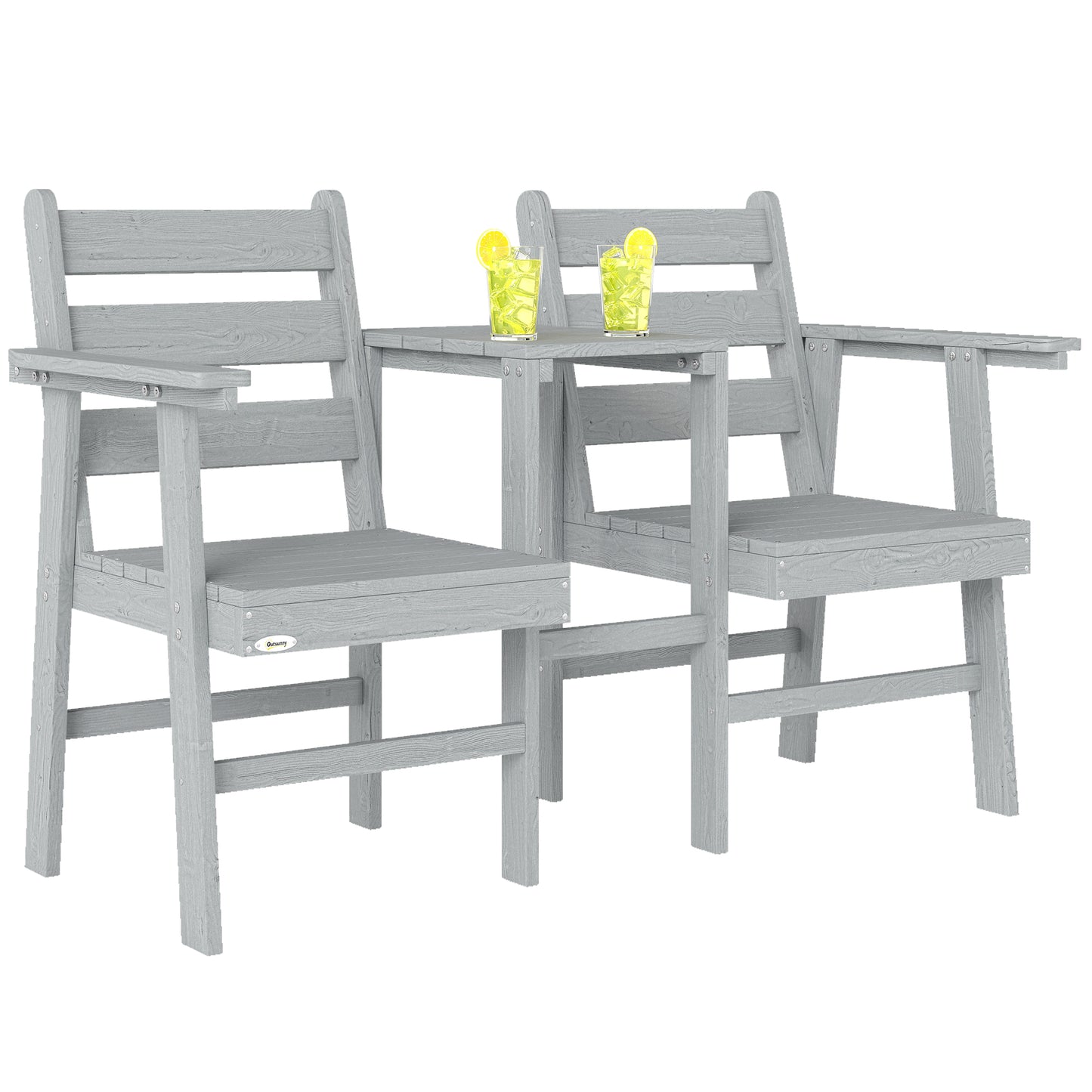Garden Loveseat, Embossed Wood Jack and Jill Garden Seat, Grey