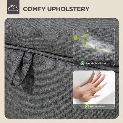 Linen Storage Ottoman Storage Box with Rubberwood Legs, Charcoal Grey