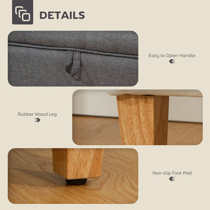 Linen Storage Ottoman Storage Box with Rubberwood Legs, Charcoal Grey