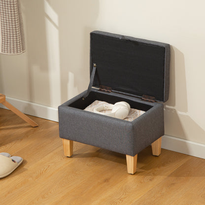 Linen Storage Ottoman Storage Box with Rubberwood Legs, Charcoal Grey