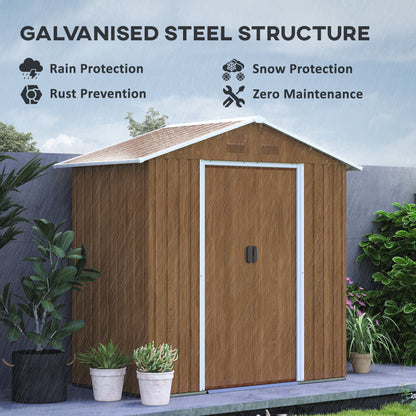 6.5x3.5ft Metal Garden Shed for Garden, Chocolate Wood Effect
