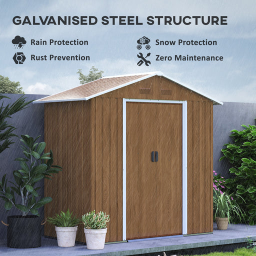 6.5x3.5ft Metal Garden Shed for Garden, Chocolate Wood Effect