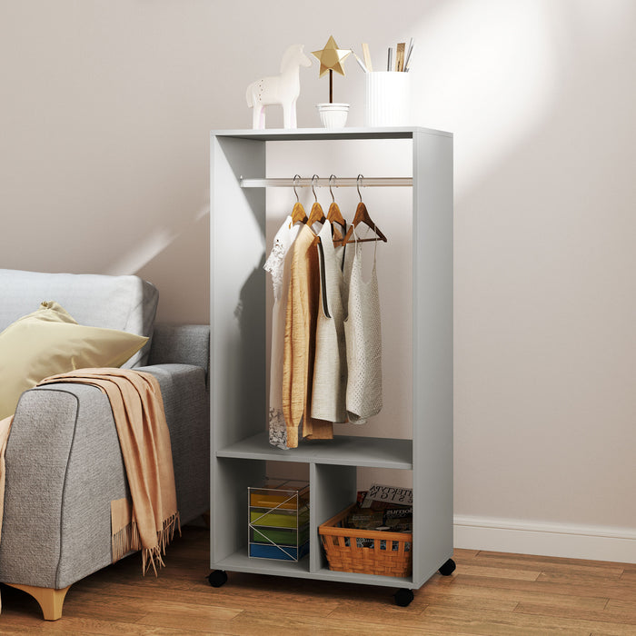 Open Wardrobe Clothes Rail Bedroom Clothes Storage Rod Shelves Grey