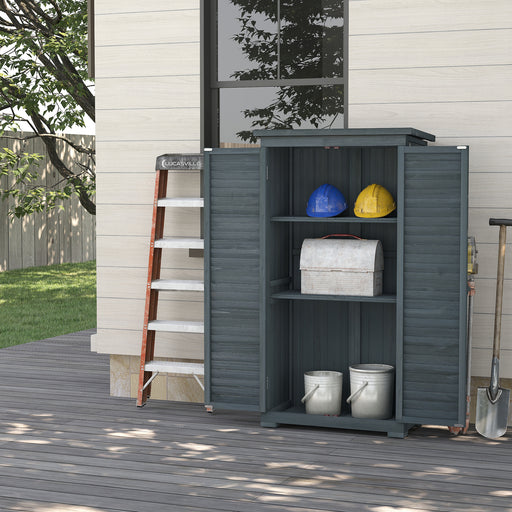 Wooden Garden Storage Shed, 3 Shelves Tool Cabinet, Grey