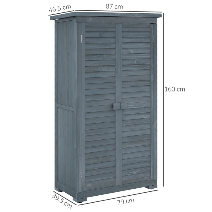 Wooden Garden Storage Shed, 3 Shelves Tool Cabinet, Grey