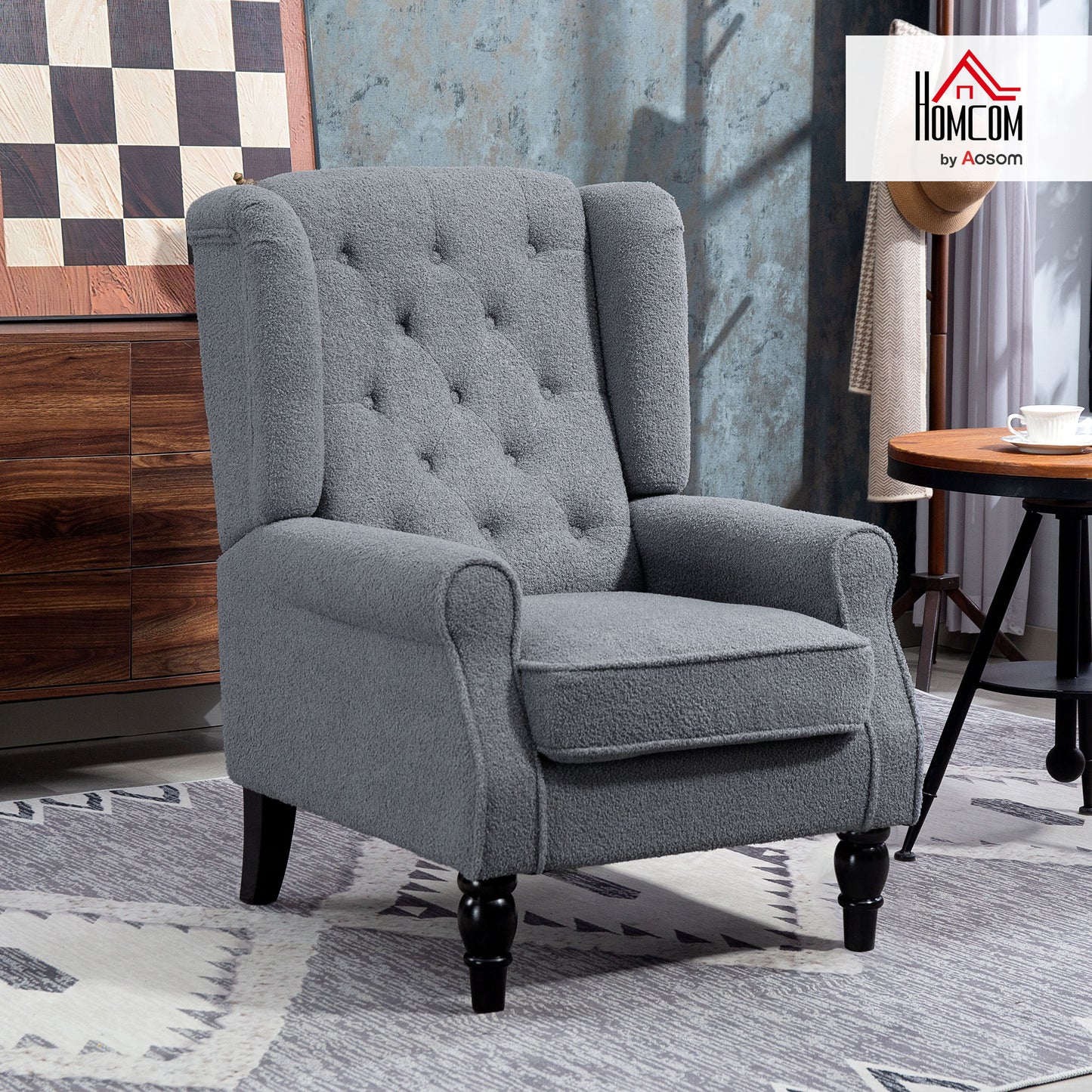 Accent Armchair Home Furniture Retro Tufted Club Fabric Grey