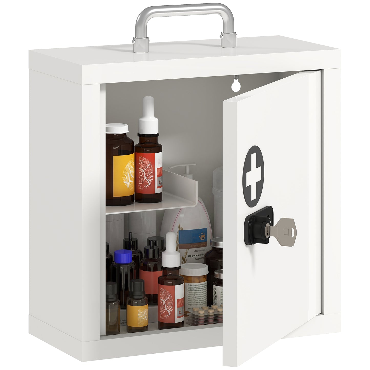Medicine Cabinet, Medical Cabinet w/ Combination and Key Lock, White
