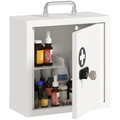 Medicine Cabinet, Medical Cabinet w/ Combination and Key Lock, White