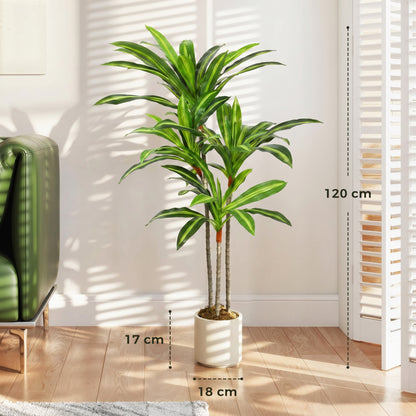 Set of 2 120cm Artificial Dracaena Trees, Decorative Artificial Plants with Bendable Trunks and White Planters for Living Room Bedroom Home Office Decor, Green