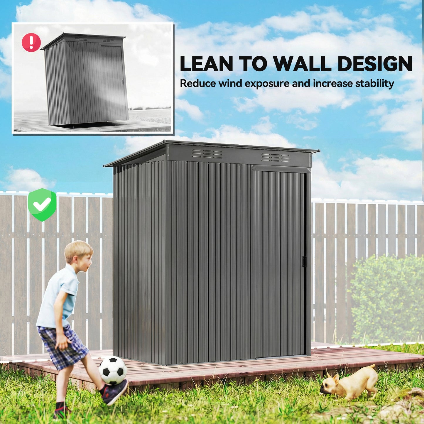 5 x 3.5ft Metal Garden Shed with Effortless Assembly, Light Grey