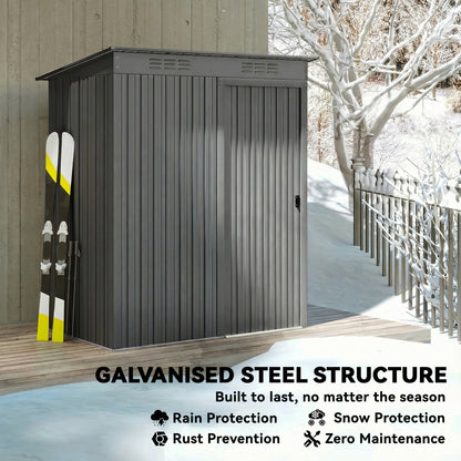 5 x 3.5ft Metal Garden Shed with Effortless Assembly, Light Grey