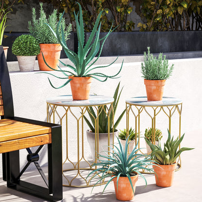 Nesting Tables Set of 2, Marble Effect Side Tables, Multi