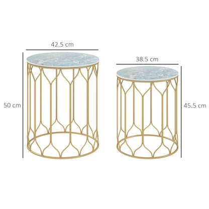 Nesting Tables Set of 2, Marble Effect Side Tables, Multi