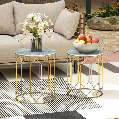 Nesting Tables Set of 2, Marble Effect Side Tables, Multi