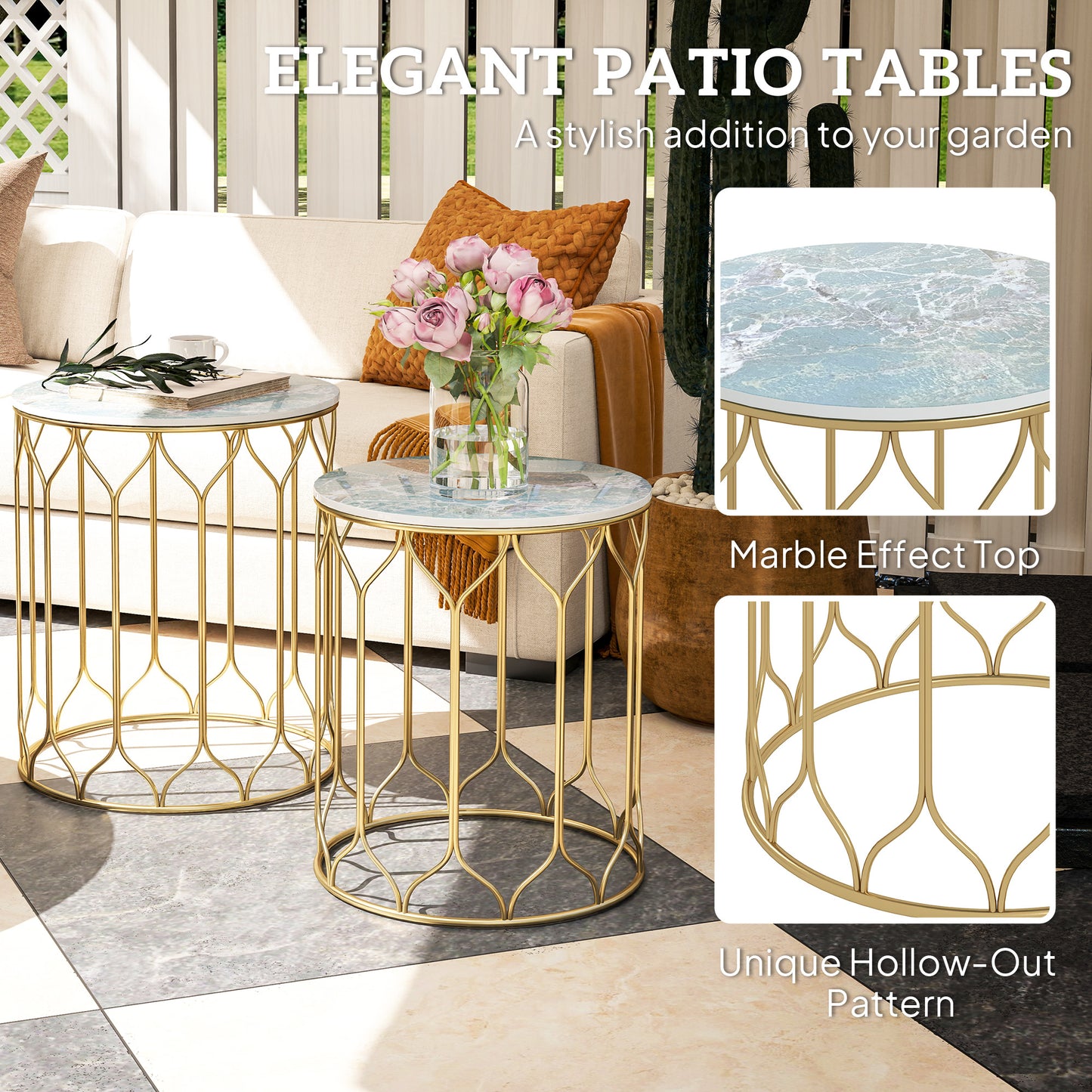 Nesting Tables Set of 2, Marble Effect Side Tables, Multi