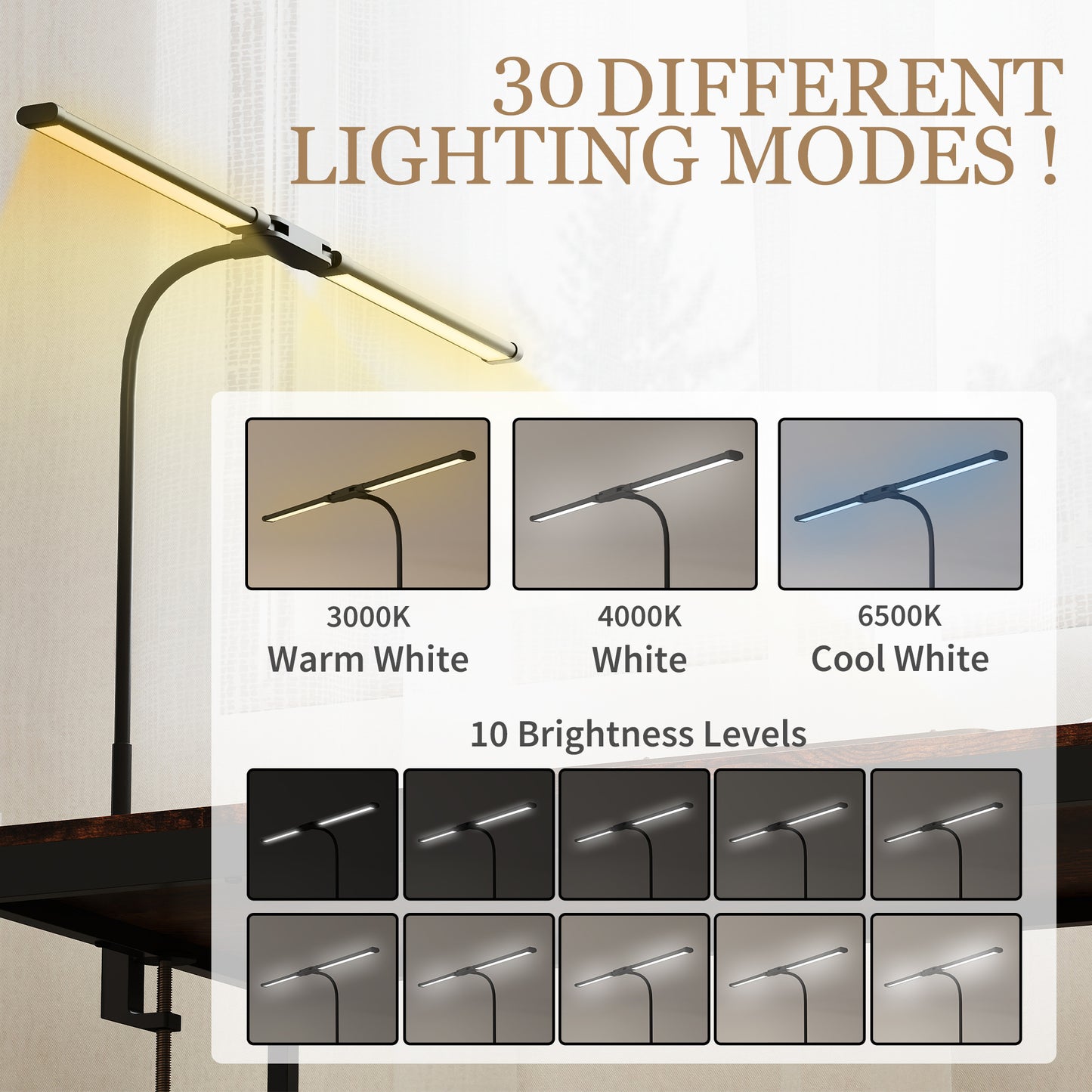 Double Head Table Lamp with 3 Colour Modes & 10 Dimmable, Black