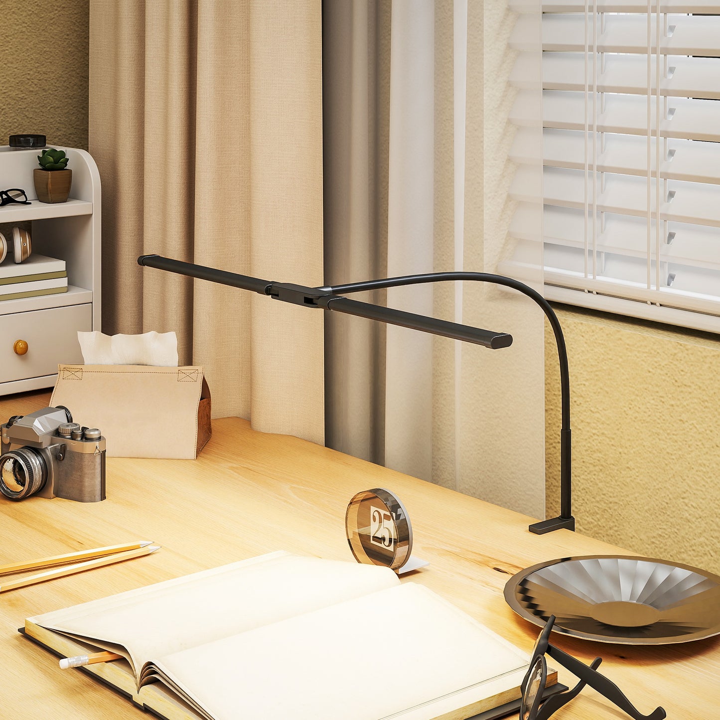 Double Head Table Lamp with 3 Colour Modes & 10 Dimmable, Black