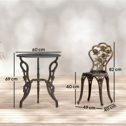 Outdoor Bistro Set with Umbrella Hole Rose Design Metallic
