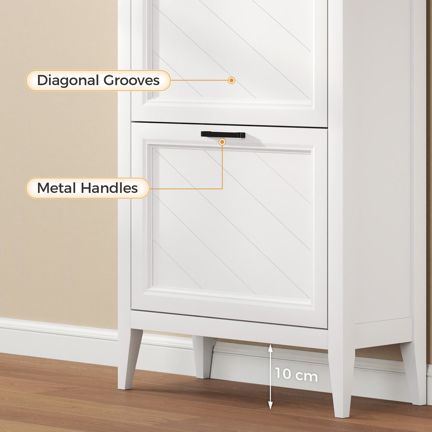 Shoe Cabinet with 2 Flip Drawers, Farmhouse Narrow Shoe Storage Cabinet with Adjustable Shelves, Storage Drawer, Freestanding for Entryway, Hallway, Living Room, Holds 8-12 Pairs, White