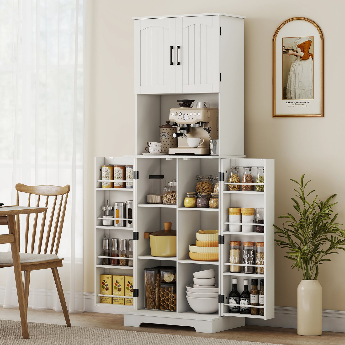 Storage Cabinet with Doors and Open Storage Shelf, White