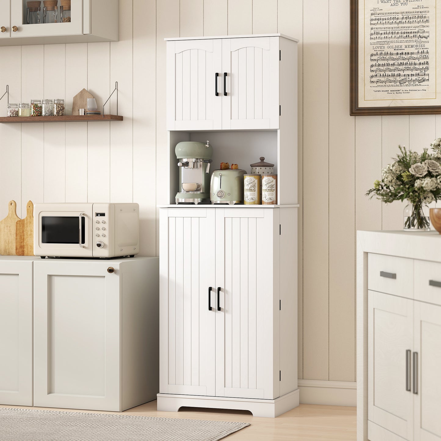 Storage Cabinet with Doors and Open Storage Shelf, White