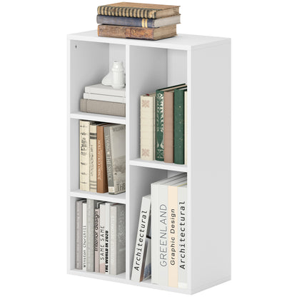 2-Tier Bookshelf with 5 Open Storage Compartments, White