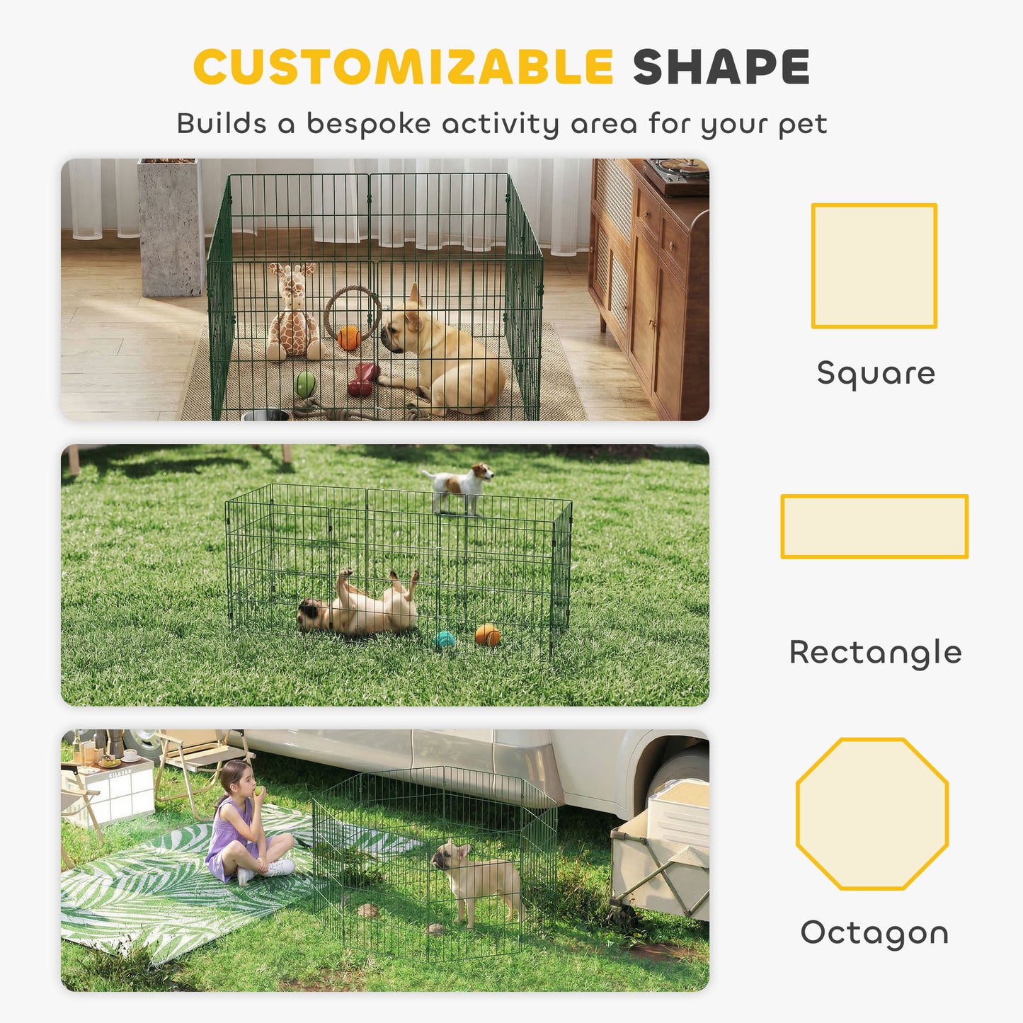 8 Panel Pet Pen, Dog Playpen for Puppies, 60 cm Height