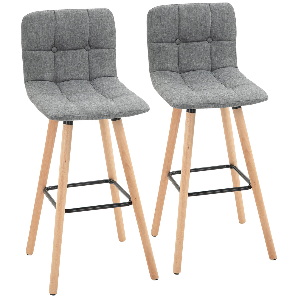 Bar stool Set of 2 Armless Button-Tufted Counter Height Bar Chairs with Wood Legs & Footrest, Grey