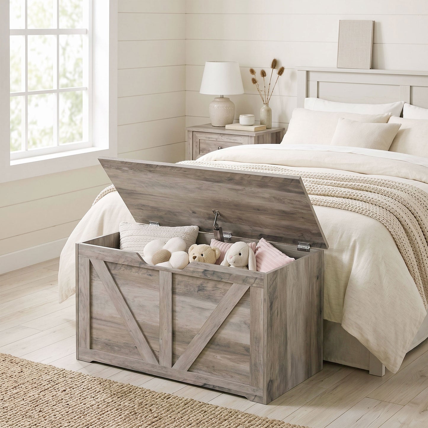Storage Trunk for Living Room, with Safety Hinge, 80cm, Grey