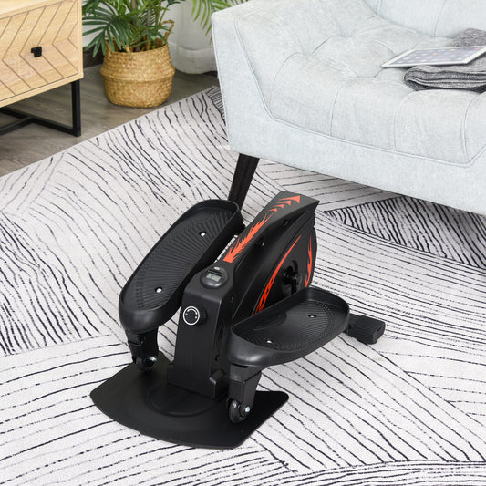 Mini Manual Elliptical Bike Under Desk Bike w/ LCD Monitor Anti-Slip Pedals Adjustable Resistance Home Compact Exercise Trainer