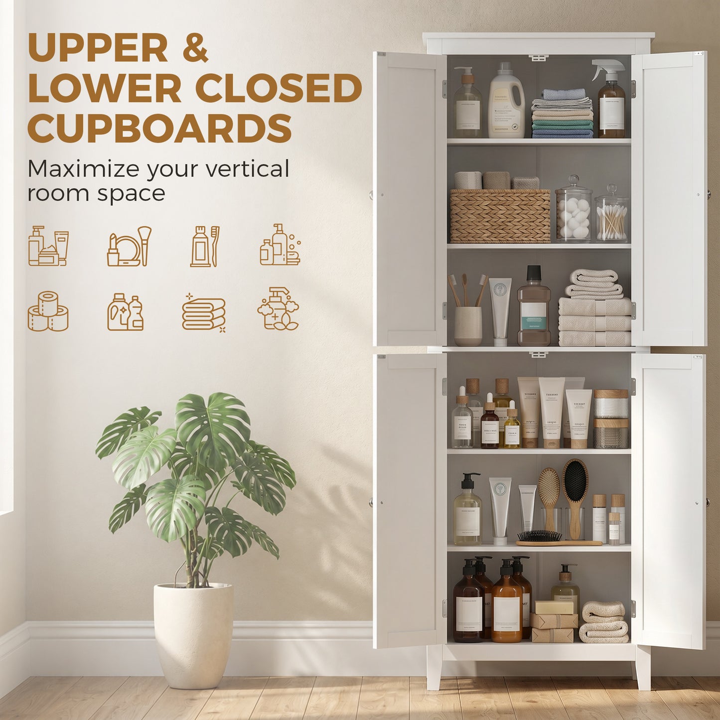 170 cm Tall Bathroom Storage Cabinet with Adjustable Shelves