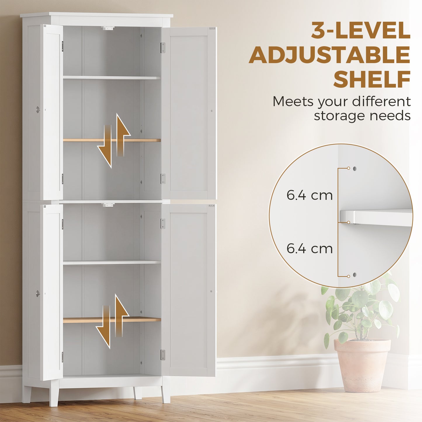 170 cm Tall Bathroom Storage Cabinet with Adjustable Shelves