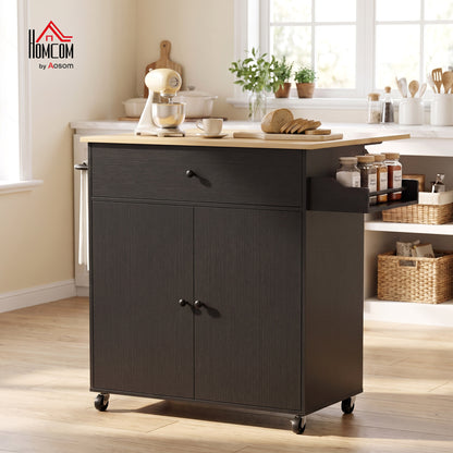 Kitchen Island with Drop Leaf, Rolling Kitchen Storage Trolley, Black