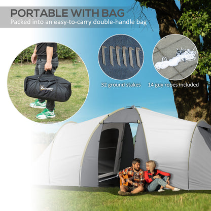 4-6 Man Tunnel Tent Camping Tent with 2 Bedroom, Vestibule, Bag, 2000mm Waterproof, UV50+ for Fishing, Hiking, Festival