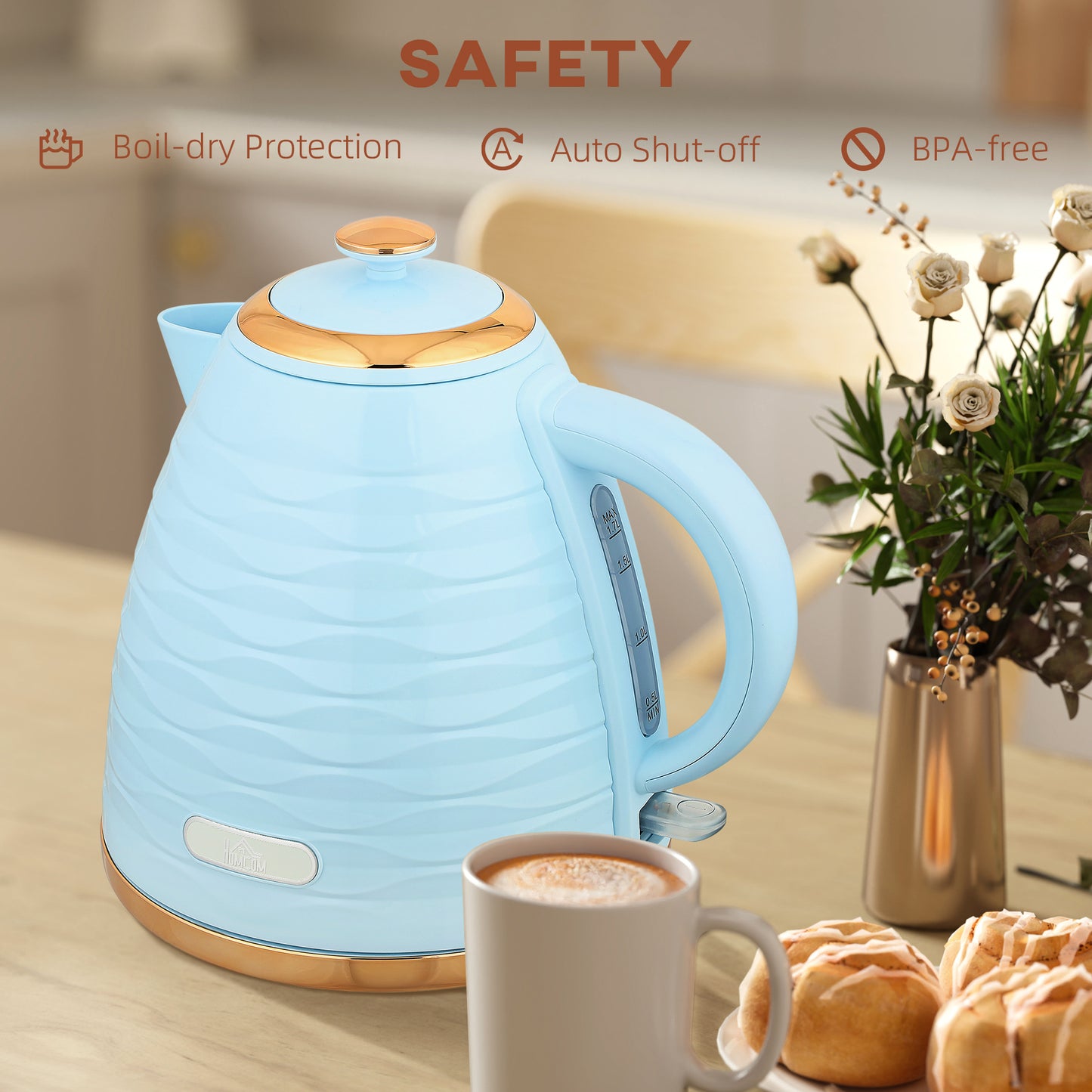 Electric Kettle, Fast Boil, 1.7L, 3kW, Swivel, Light Blue Ripple