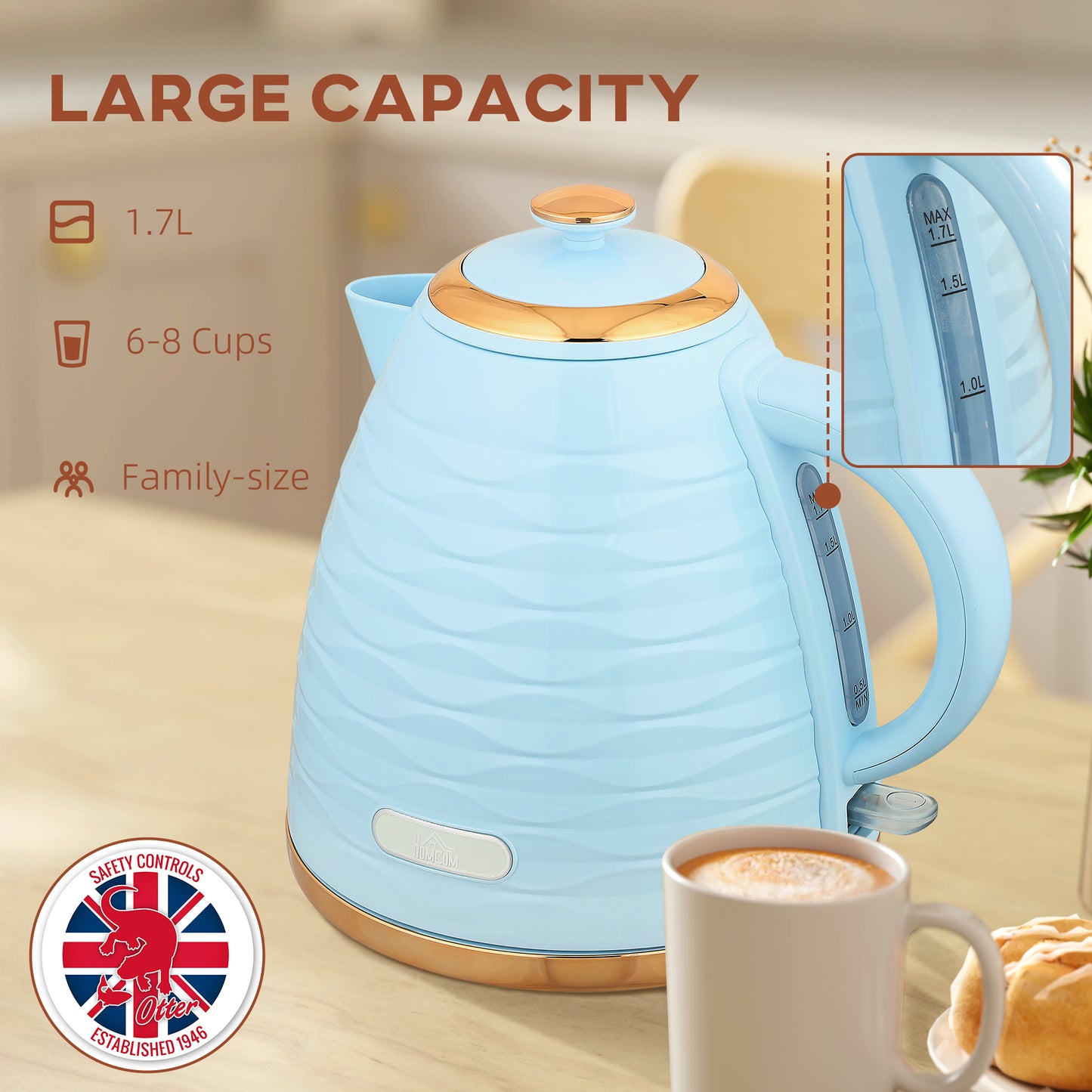 Electric Kettle, Fast Boil, 1.7L, 3kW, Swivel, Light Blue Ripple