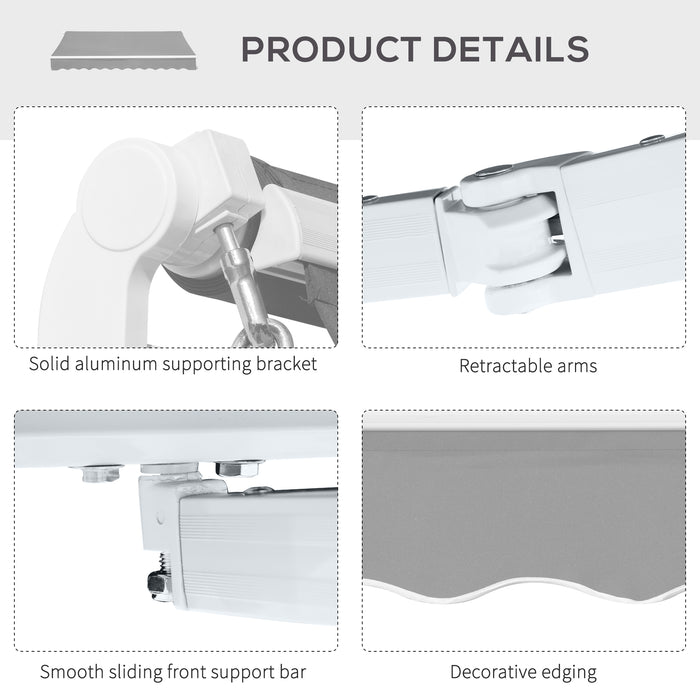 4x2.5m Retractable Manual Awning Window Door Sun Shade Canopy with Fittings and Crank Handle Grey