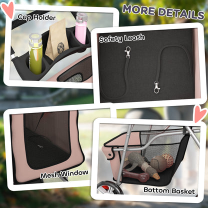 Pet Stroller Carrier Foldable Deluxe Walk Travel Dog, Brown