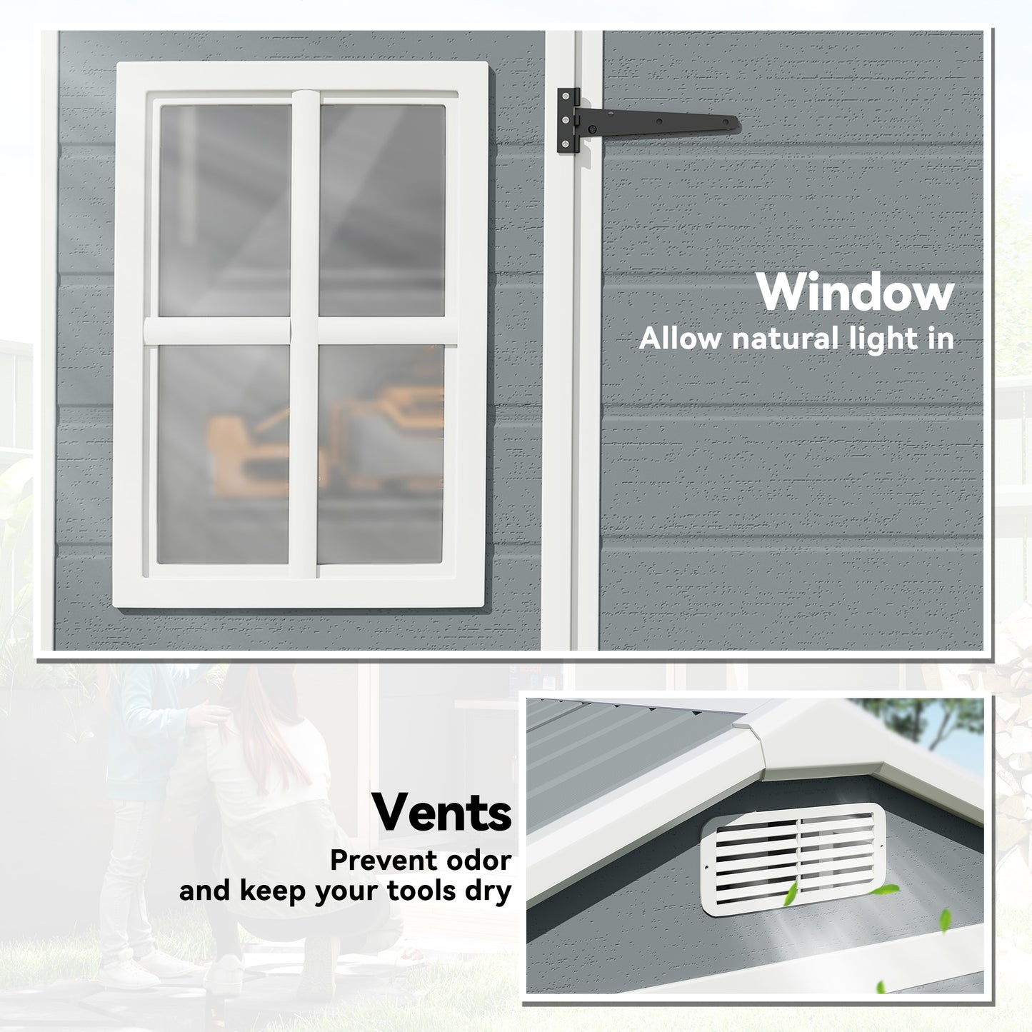 8 x 4 ft Resin Garden Shed with Floor, Lockable Doors, Light Grey