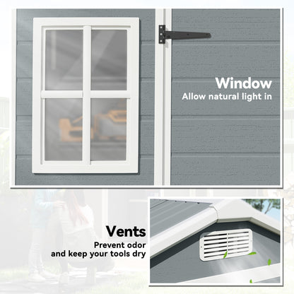 8 x 4 ft Resin Garden Shed with Floor, Lockable Doors, Light Grey