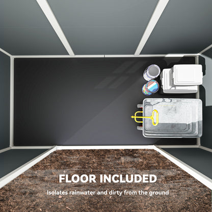 8 x 4 ft Resin Garden Shed with Floor, Lockable Doors, Light Grey