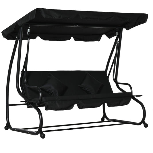2-in-1 Garden Swing Chair for 3 Person w/ Adjustable Canopy Black