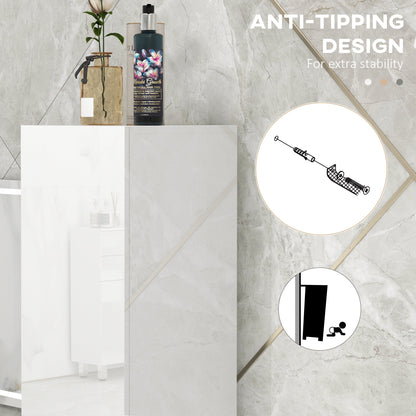 Kleankin Freestanding Bathroom Cabinet, High Gloss Storage Cabinet Floor Storage Cupboard with Mirror, 2 doors and Adjustable Shelves, White