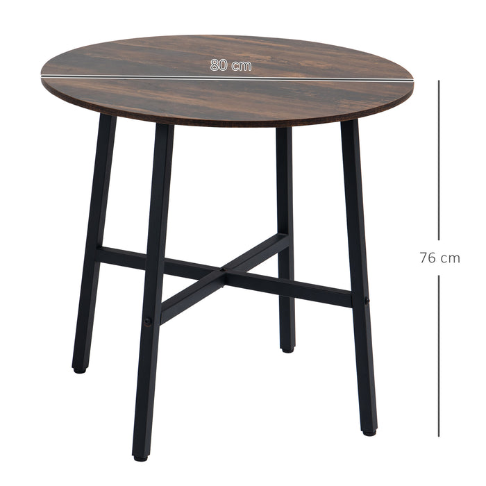 85cm Dining Room Table, Industrial Style Kitchen Table Round with Steel Legs, Rustic Brown