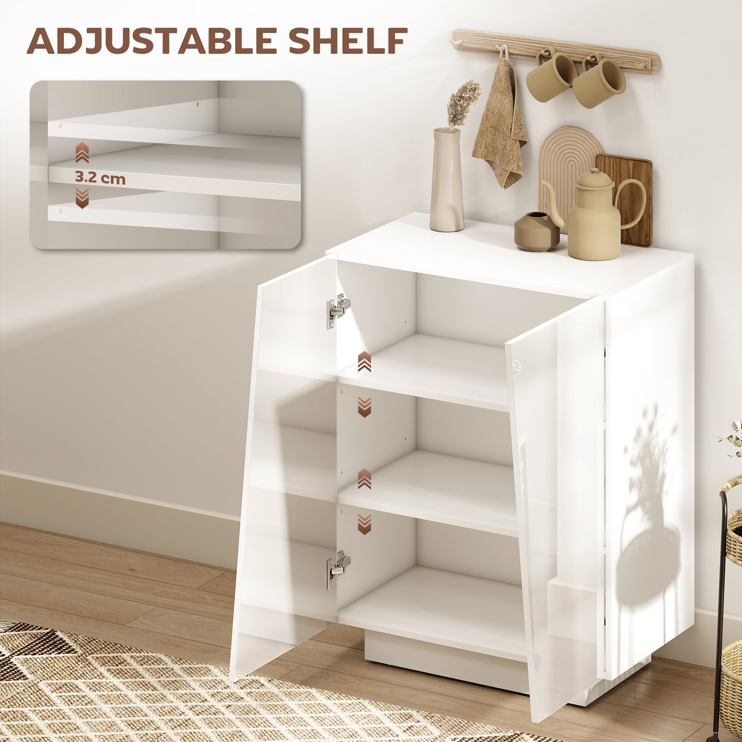 High Gloss Storage Cabinet for Bedroom Living Room Dining Room White