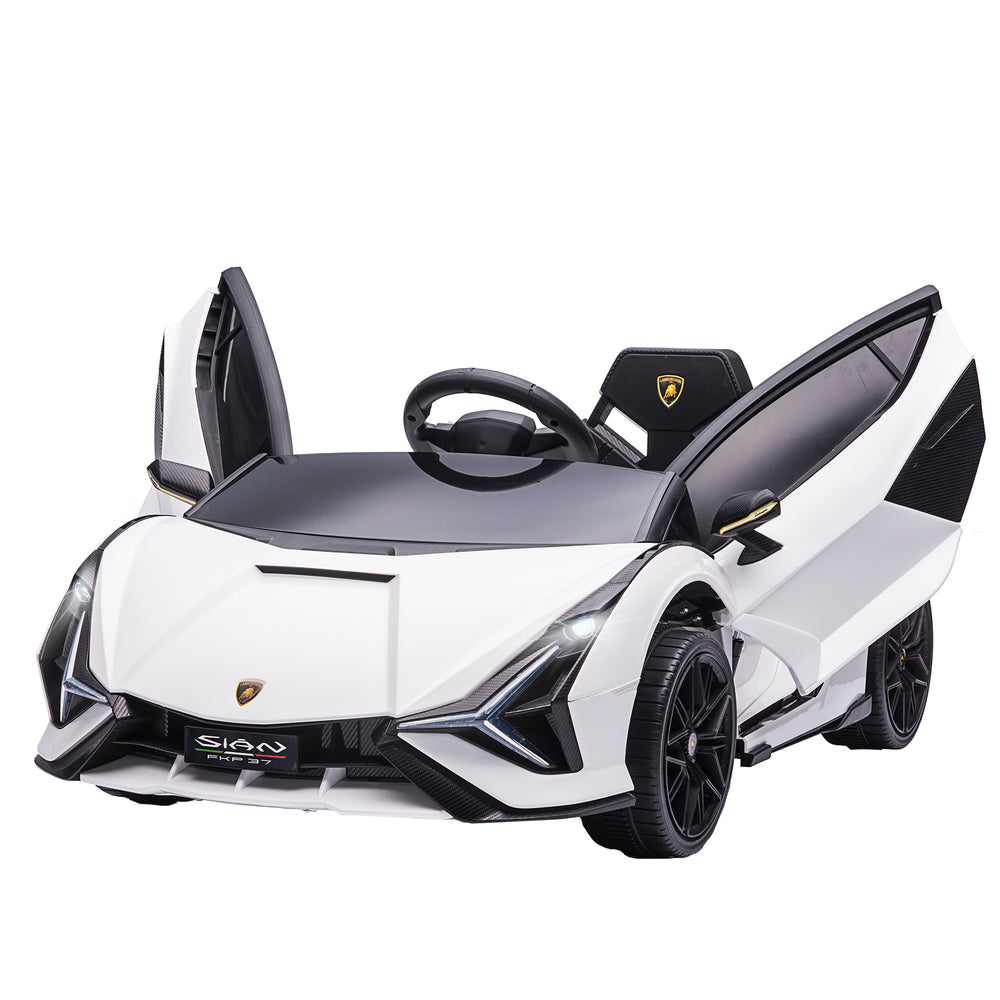 Compatible 12V Battery-powered Kids Electric Ride On Car Lamborghini SIAN Toy with Parental Remote Control Lights MP3 for 3-5 Years Old White