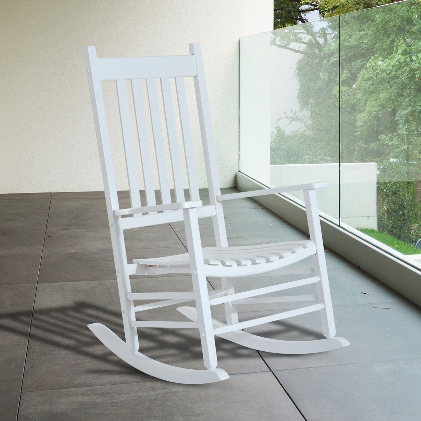 Outdoor Porch Rocking Chair Armchair Wooden Patio Rocker Balcony Deck Garden Seat White